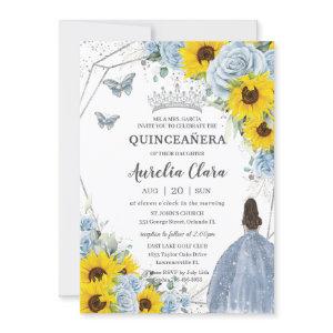 Sunflower Baby Blue Floral Princess Quinceañera