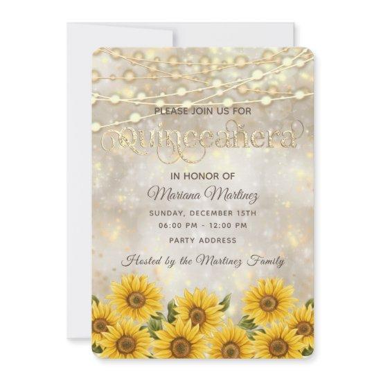 Sunflower bokeh String lights gold sparkle