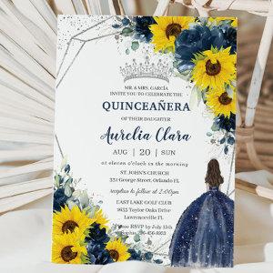 Sunflower Navy Blue Floral Princess Quinceañera