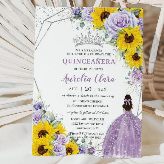 Sunflower Purple Floral Princess Gown Quinceañera