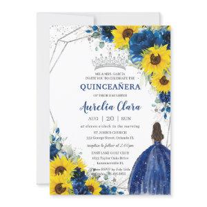 Sunflower Royal Blue Floral Princess Quinceañera