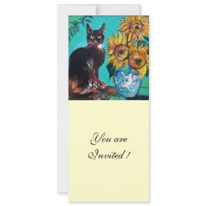 SUNFLOWERS AND BLACK CAT IN BLUE TEAL Summer Party