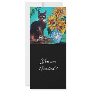 SUNFLOWERS AND BLACK CAT IN BLUE TEAL Summer Party