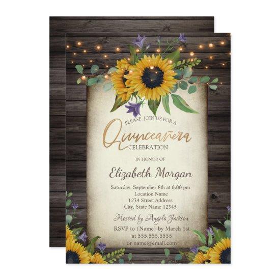 Sunflowers Brown Wood Quinceañera Birthday