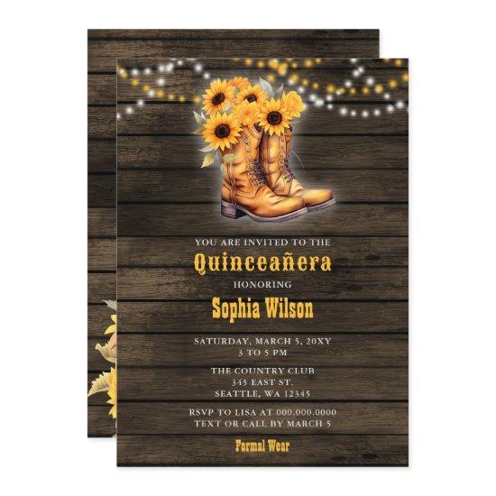 Sunflowers Cowboy Boots Barn Wood Quinceañera
