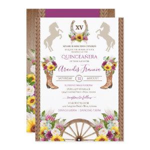 Sunflowers Floral Rustic Charro Quinceanera Invita