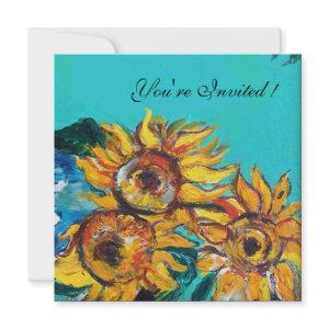 SUNFLOWERS IN BLUE TURQUOISE SUMMER PARTY INVITE