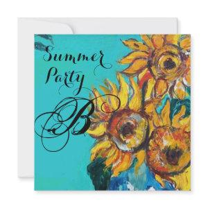 SUNFLOWERS IN BLUE TURQUOISE SUMMER PARTY MONOGRAM