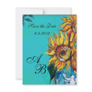 SUNFLOWERS IN BLUE TURQUOISE SUMMER PARTY MONOGRAM