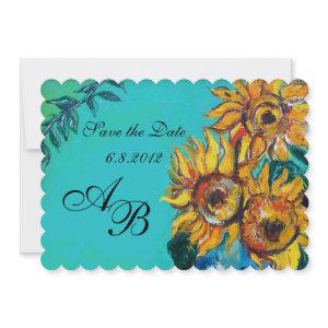 SUNFLOWERS IN BLUE TURQUOISE SUMMER PARTY MONOGRAM