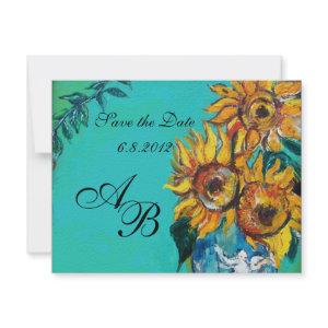 SUNFLOWERS IN BLUE TURQUOISE SUMMER PARTY MONOGRAM