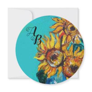 SUNFLOWERS IN BLUE TURQUOISE SUMMER PARTY MONOGRAM