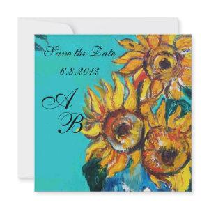 SUNFLOWERS IN BLUE TURQUOISE SUMMER PARTY MONOGRAM