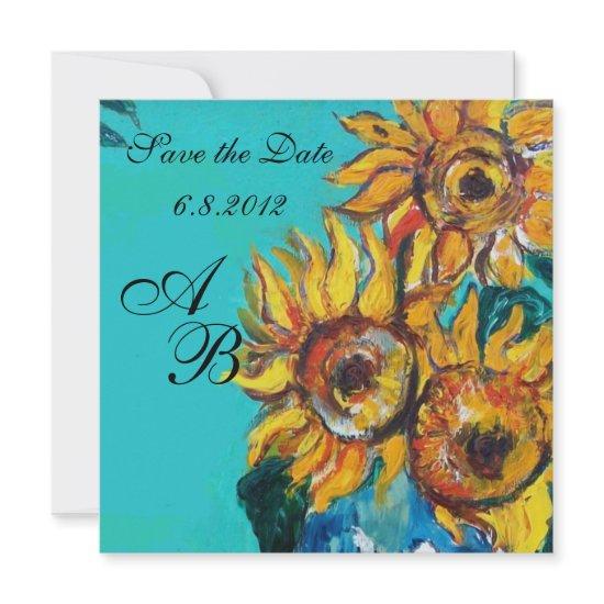 SUNFLOWERS IN BLUE TURQUOISE SUMMER PARTY MONOGRAM