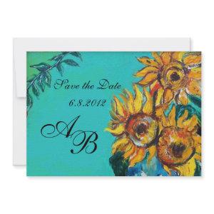 SUNFLOWERS IN BLUE TURQUOISE SUMMER PARTY MONOGRAM