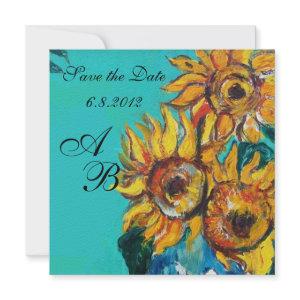 SUNFLOWERS IN BLUE TURQUOISE SUMMER PARTY MONOGRAM
