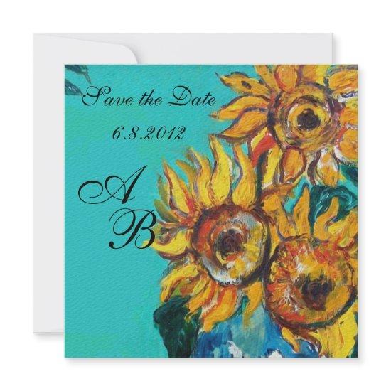 SUNFLOWERS IN BLUE TURQUOISE SUMMER PARTY MONOGRAM
