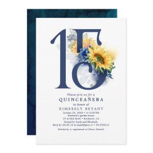 Sunflowers Navy Blue Floral Elegant Quinceanera
