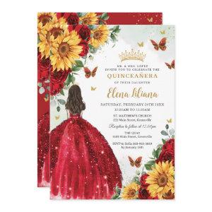 Sunflowers Red Floral Dress Quinceañera Sweet 16