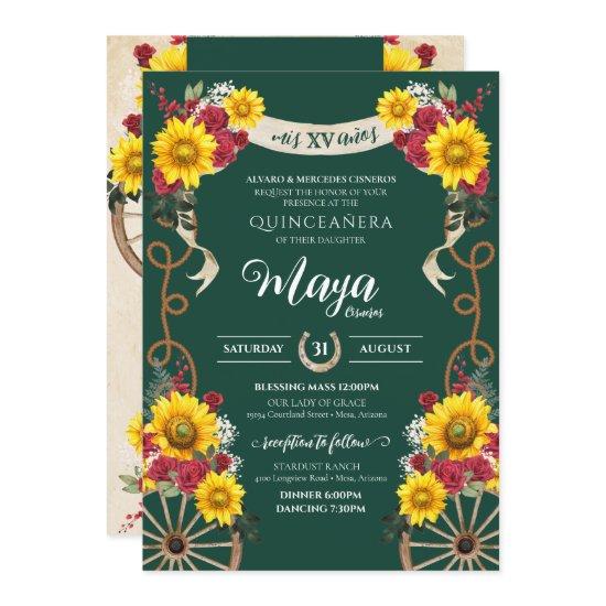 Sunflowers Red Rose Emerald Charro Quinceanera