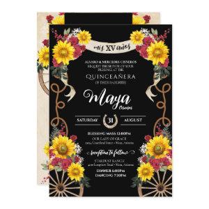 Sunflowers Red Roses Black Charro Quinceanera Invi