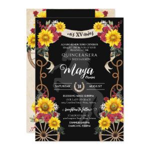 Sunflowers Red Roses Black Charro Quinceanera