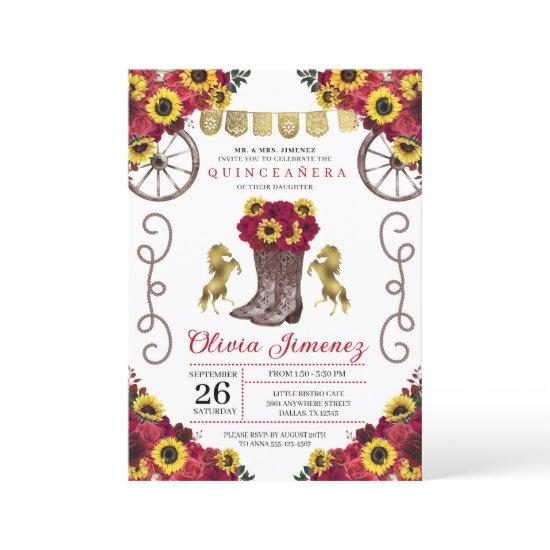 Sunflowers Red Roses Cowgirl Boots Quinceanera