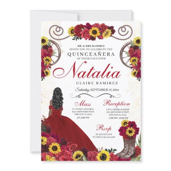 Sunflowers Red Roses Cowgirl Western Quinceanera