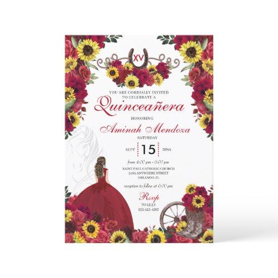 Sunflowers Red Roses Cowgirl Western Quinceanera