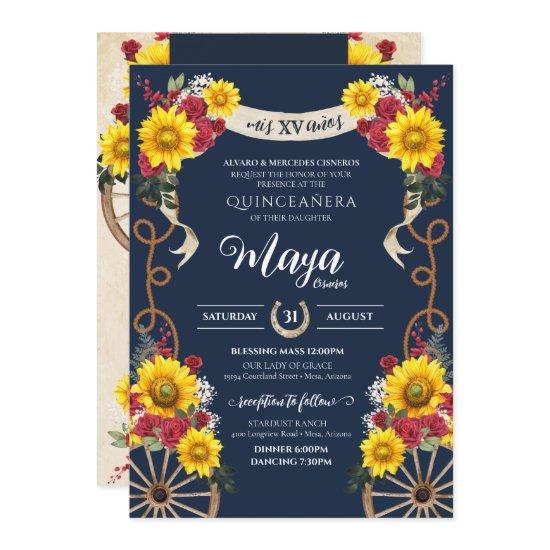 Sunflowers & Red Roses Rustic Charra Quinceanera