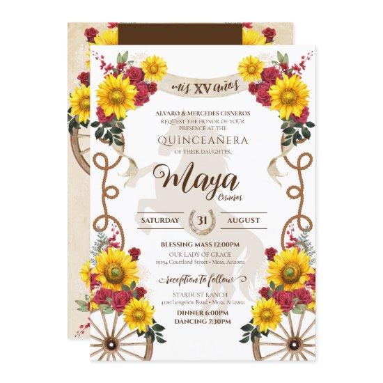 Sunflowers & Red Roses Rustic Charro Quinceanera