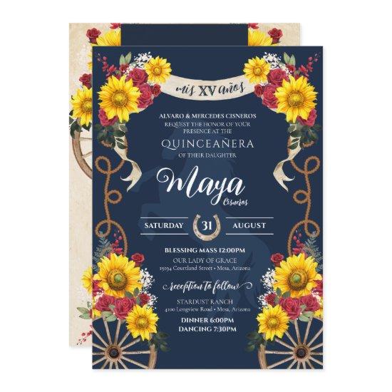 Sunflowers & Red Roses Rustic Charro Quinceanera
