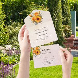 Sunflowers rose gold birthday RSVP All In One