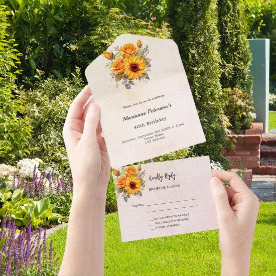 Sunflowers rose gold birthday RSVP All In One