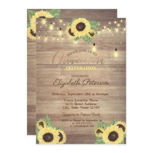 Sunflowers,String Lights,Wood Texture Quinceañera