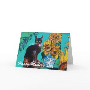SUNFLOWERS WITH BLACK CAT / Mother's Day Card