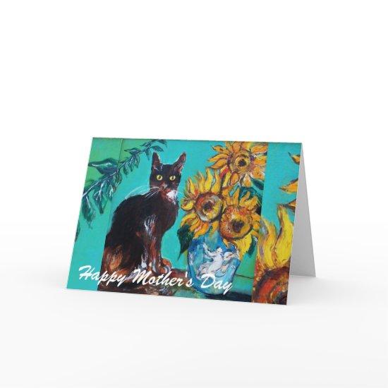 SUNFLOWERS WITH BLACK CAT / Mother's Day Card