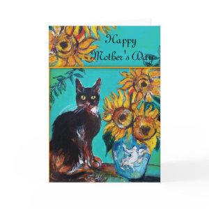 SUNFLOWERS WITH BLACK CAT Mother's Day Card
