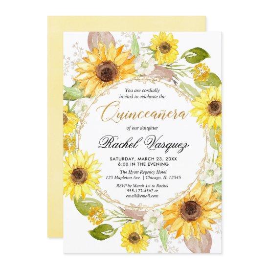 Sunflowers yellow and gold floral Quinceanera