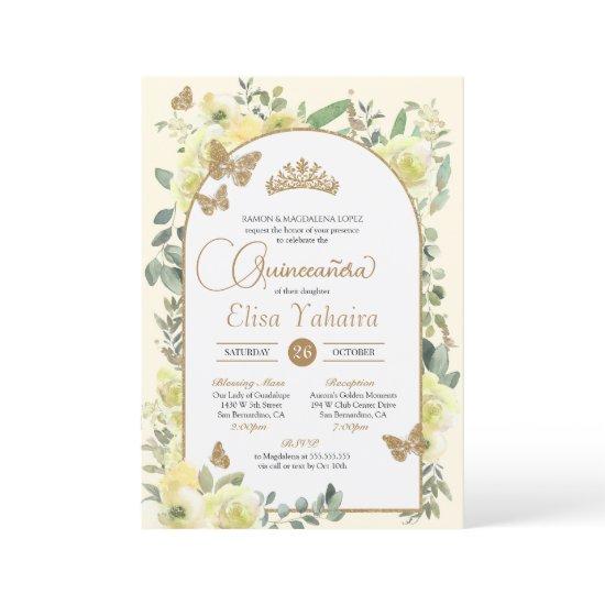 Sunny Yellow Gold Butterfly Watercolor Quinceañera