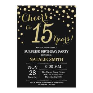 Surprise 15th Birthday Black and Gold Diamond