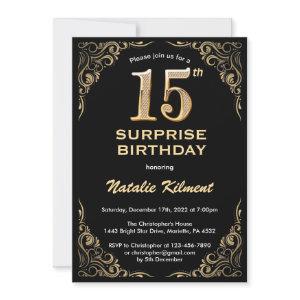 Surprise 15th Birthday Black and Gold Glitter