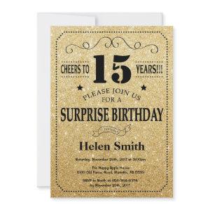 Surprise 15th Birthday Black and Gold Glitter