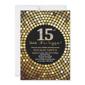 Surprise 15th Birthday Black and Gold Glitter
