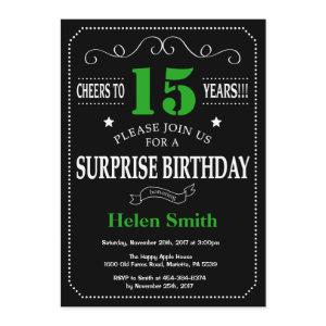 Surprise 15th Birthday Black and Green Chalkboard