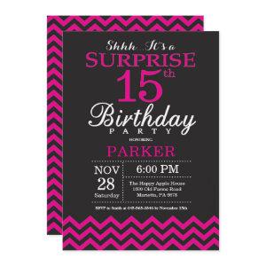 Surprise 15th Birthday Black and Hot Pink