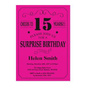 Surprise 15th Birthday Black and Hot Pink