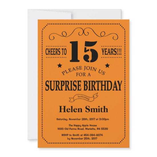 Surprise 15th Birthday Black and Orange