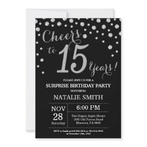 Surprise 15th Birthday Black and Silver Diamond
