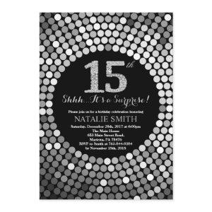 Surprise 15th Birthday Black and Silver Glitter
